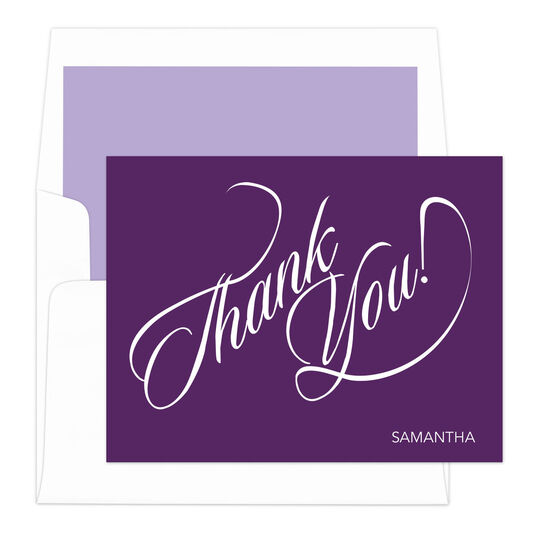 Purple Calligraphy Thank You Note Cards
